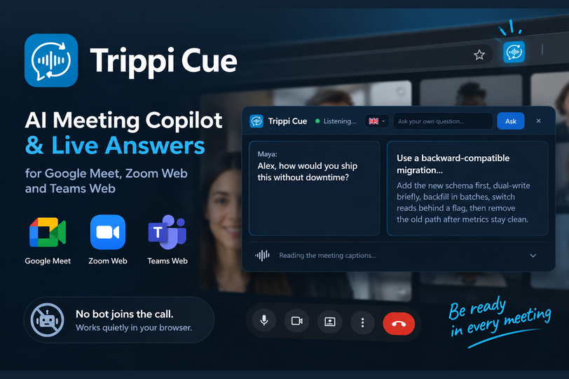 Скриншот Trippi Cue — ИИ-копилот созвона с подсказками ответов