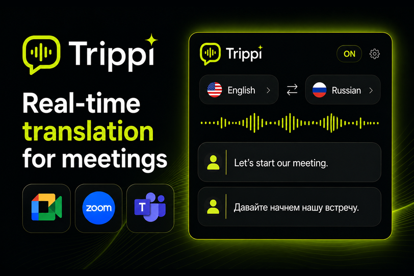 Скриншот Trippi — живой перевод созвонов
